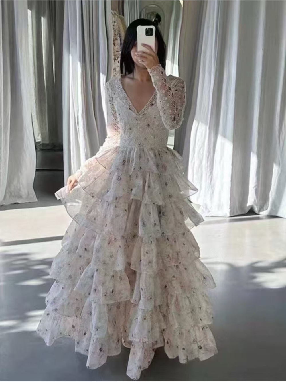 Zimmermann V‑Neck Maxi Dress in Ivory